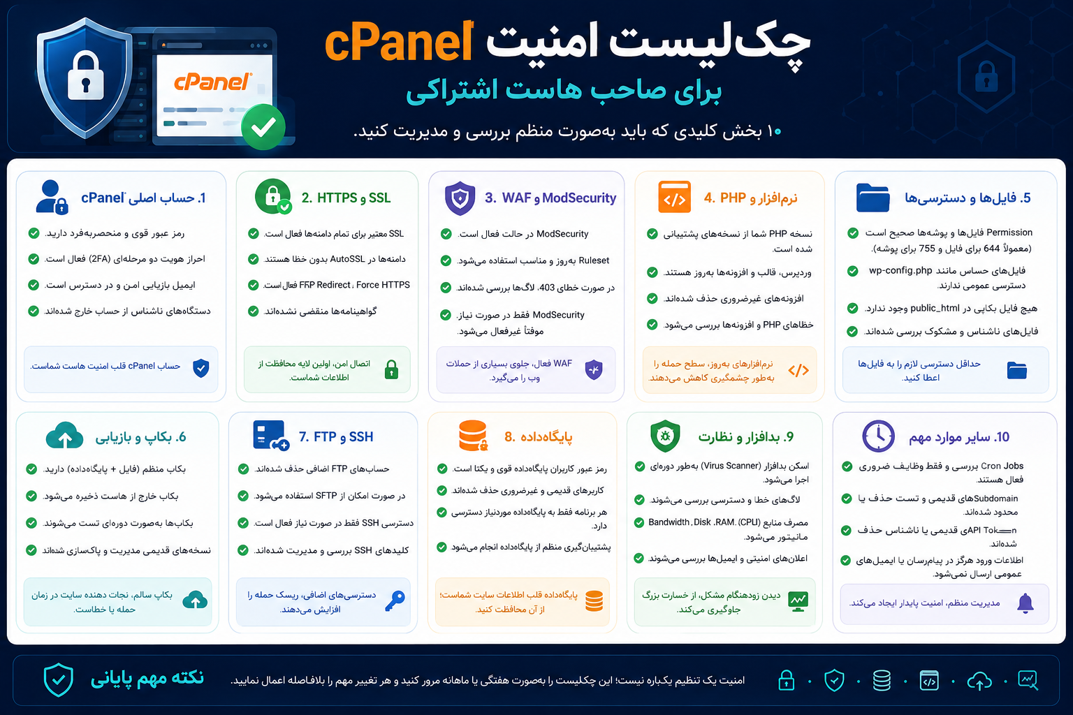 چکلیست امنیت cPanel برای صاحب هاست اشتراکی
