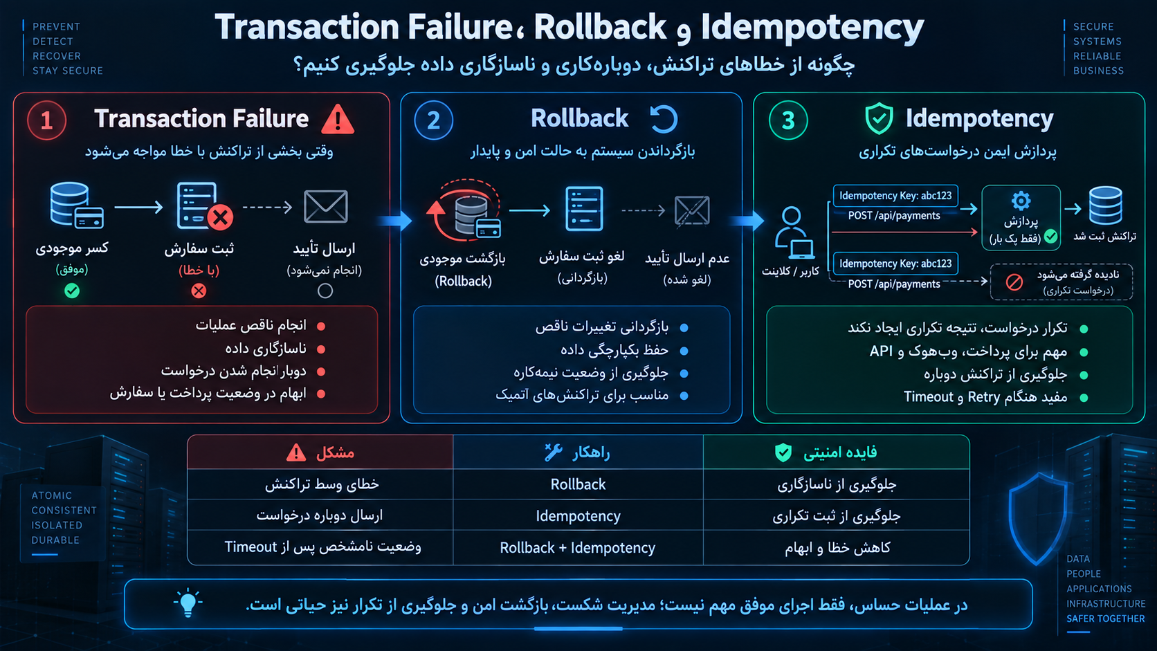 Transaction Failure، Rollback و Idempotency